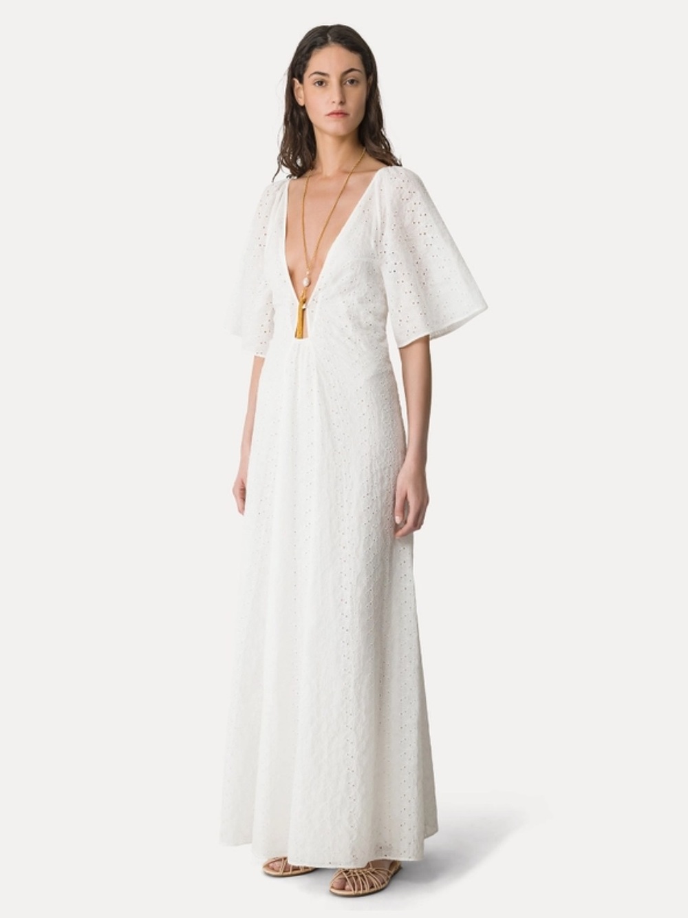 forte forte long muslin dress with “broderie anglaise” embroidery
